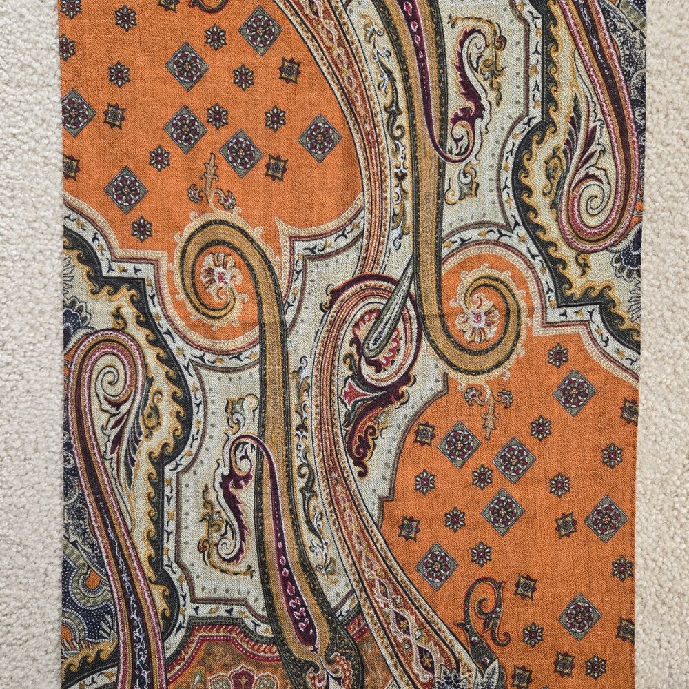 NWT Nordstrom's Wool Scarf Earth Tones Paisley Fall Colors - Picture 3 of 9